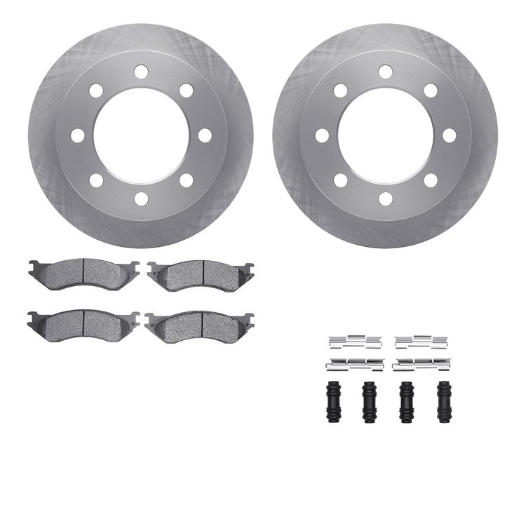 6212-40420 Brake Rotors w/Heavy-Duty Brake Pads Kit & Hardware, 2000-2002 Mopar, Position: Rear