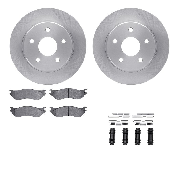 6212-40423 Brake Rotors w/Heavy-Duty Brake Pads Kit & Hardware, 2002-2006 Mopar, Position: Front