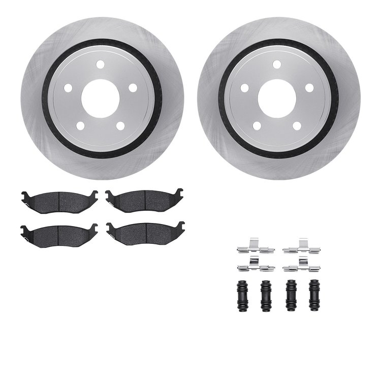 6212-40429 Brake Rotors w/Heavy-Duty Brake Pads Kit & Hardware, 2002-2018 Mopar, Position: Rear