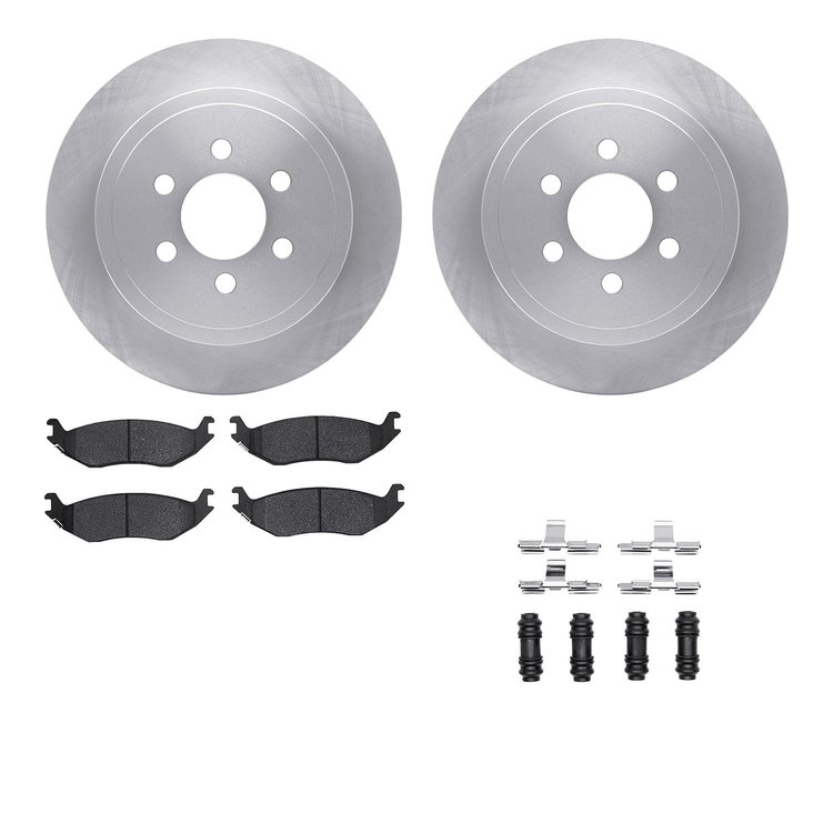 6212-40447 Brake Rotors w/Heavy-Duty Brake Pads Kit & Hardware, 2003-2003 Mopar, Position: Rear
