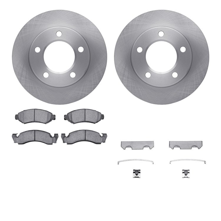 6212-42133 Brake Rotors w/Heavy-Duty Brake Pads Kit & Hardware, 1974-1980 Multiple Makes/Models, Position: Front