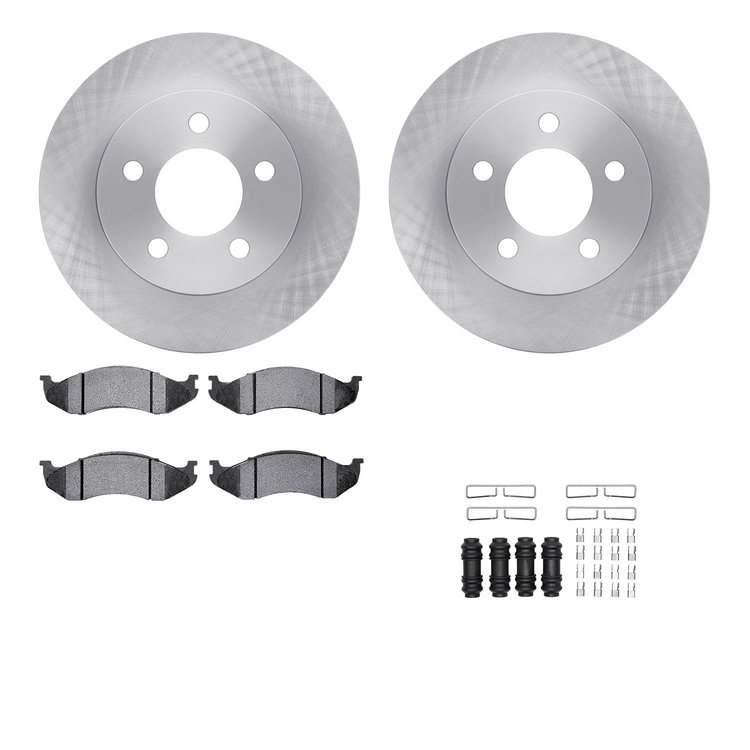 6212-42162 Brake Rotors w/Heavy-Duty Brake Pads Kit & Hardware, 1990-1999 Mopar, Position: Front