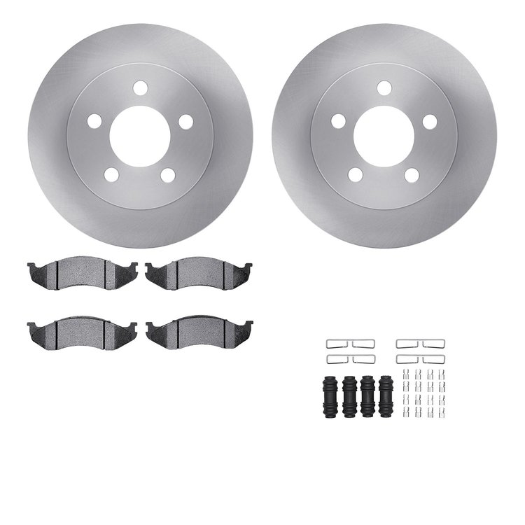 6212-42186 Brake Rotors w/Heavy-Duty Brake Pads Kit & Hardware, 1999-2006 Mopar, Position: Front