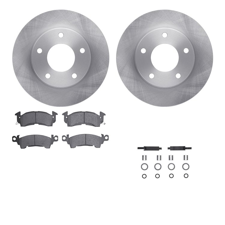 6212-46073 Brake Rotors w/Heavy-Duty Brake Pads Kit & Hardware, 1969-1978 GM, Position: Front