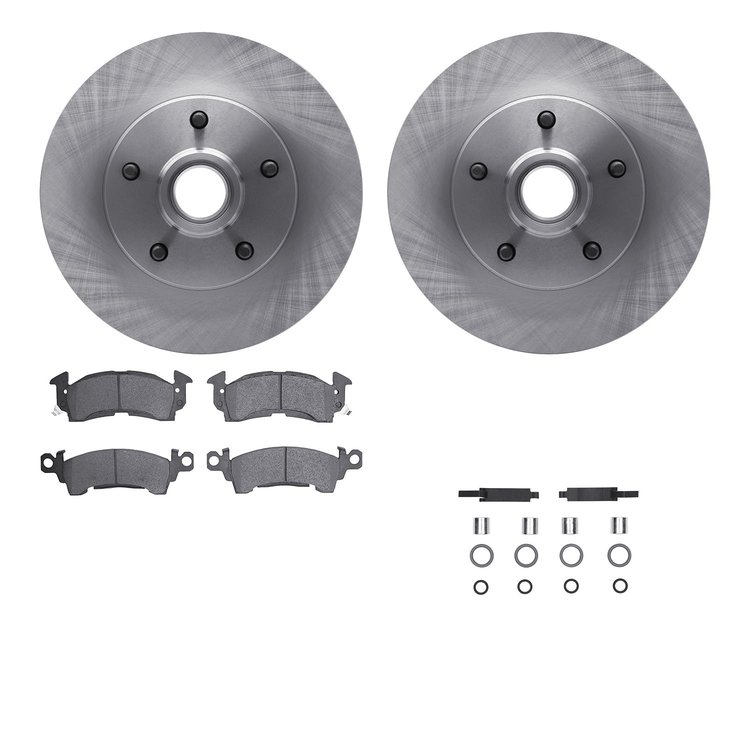 6212-47119 Brake Rotors w/Heavy-Duty Brake Pads Kit & Hardware, 1978-1990 GM, Position: Front