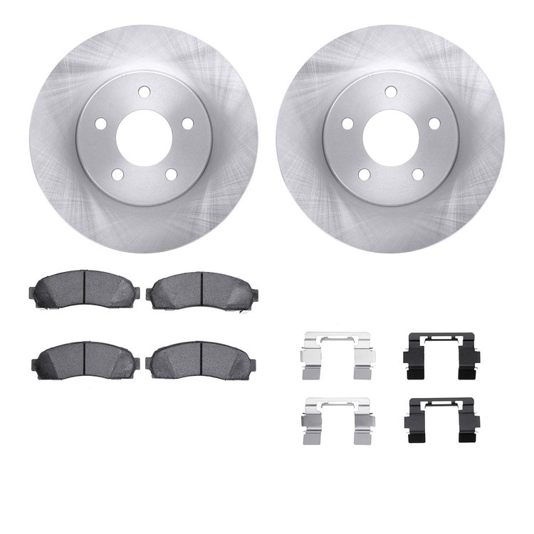 6212-47292 Brake Rotors w/Heavy-Duty Brake Pads Kit & Hardware, 2002-2007 GM, Position: Front