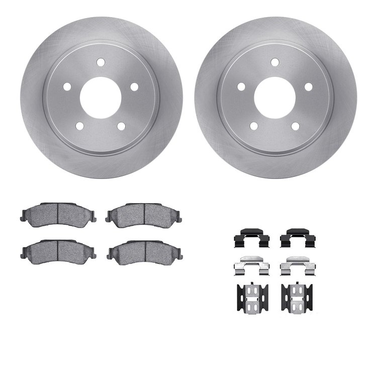6212-48001 Brake Rotors w/Heavy-Duty Brake Pads Kit & Hardware, 1997-2005 GM, Position: Rear
