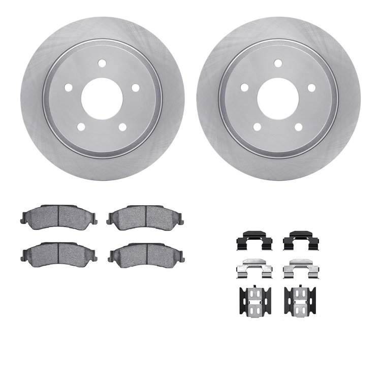6212-48007 Brake Rotors w/Heavy-Duty Brake Pads Kit & Hardware, 1998-2005 GM, Position: Rear