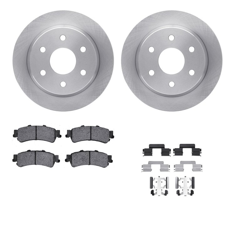 6212-48013 Brake Rotors w/Heavy-Duty Brake Pads Kit & Hardware, 2003-2007 GM, Position: Rear