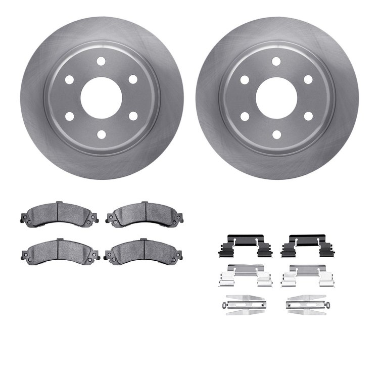 6212-48031 Brake Rotors w/Heavy-Duty Brake Pads Kit & Hardware, 2000-2006 GM, Position: Rear