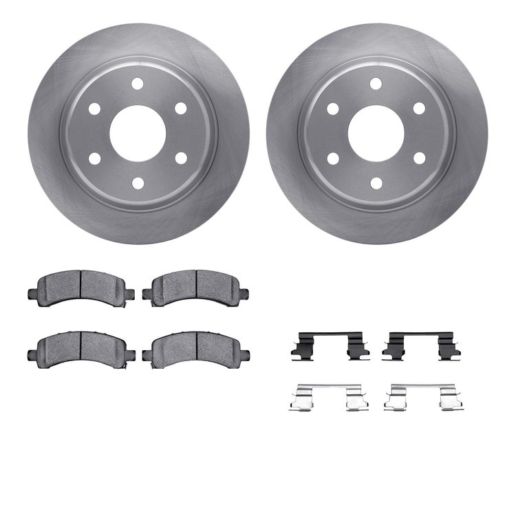 6212-48032 Brake Rotors w/Heavy-Duty Brake Pads Kit & Hardware, 2002-2014 GM, Position: Rear