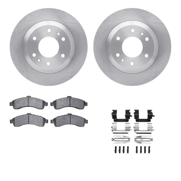 6212-48043 Brake Rotors w/Heavy-Duty Brake Pads Kit & Hardware, 2002-2005 GM, Position: Front