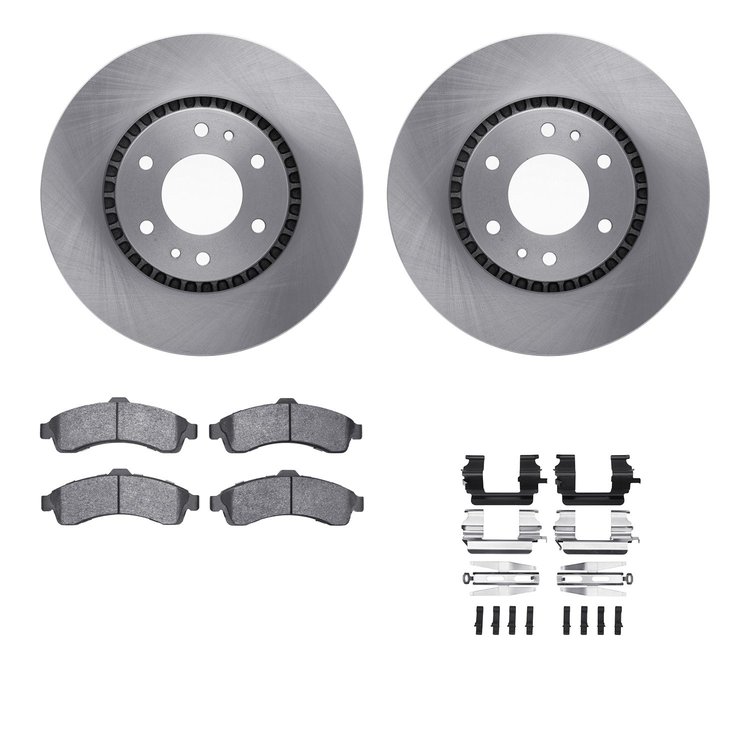 6212-48046 Brake Rotors w/Heavy-Duty Brake Pads Kit & Hardware, 2002-2005 GM, Position: Front