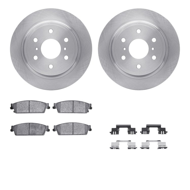 6212-48064 Brake Rotors w/Heavy-Duty Brake Pads Kit & Hardware, 2007-2014 GM, Position: Rear