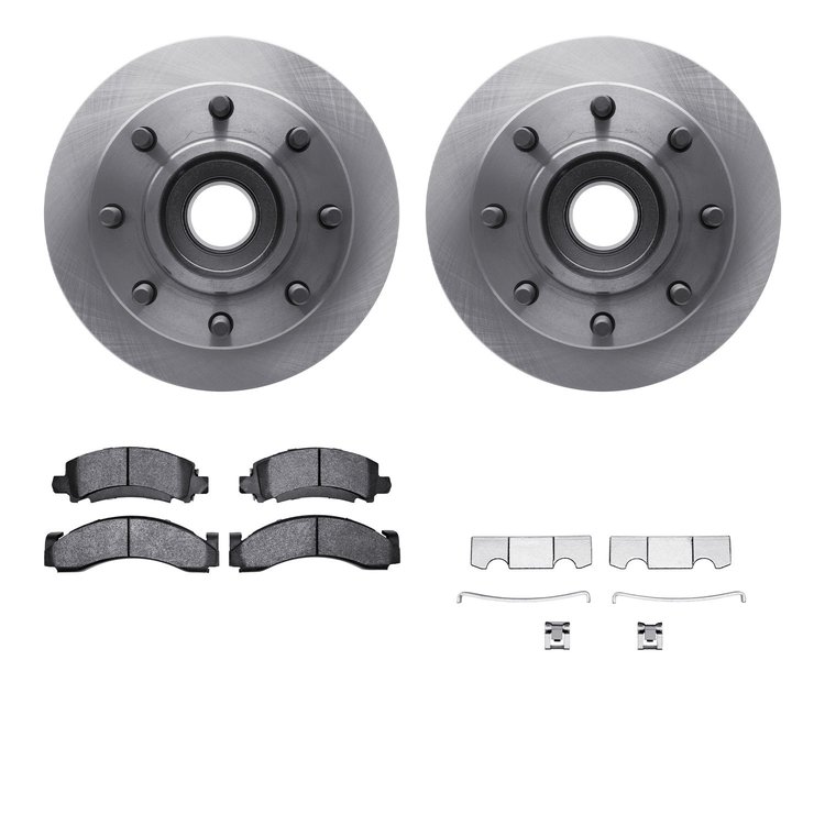 6212-48079 Brake Rotors w/Heavy-Duty Brake Pads Kit & Hardware, 1974-1996 GM, Position: Front
