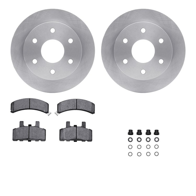 6212-48117 Brake Rotors w/Heavy-Duty Brake Pads Kit & Hardware, 1988-2000 GM, Position: Front
