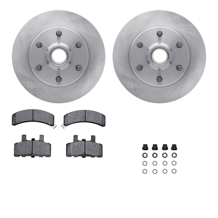 6212-48132 Brake Rotors w/Heavy-Duty Brake Pads Kit & Hardware, 1988-1996 GM, Position: Front