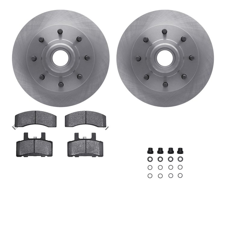 6212-48141 Brake Rotors w/Heavy-Duty Brake Pads Kit & Hardware, 1988-1996 GM, Position: Front