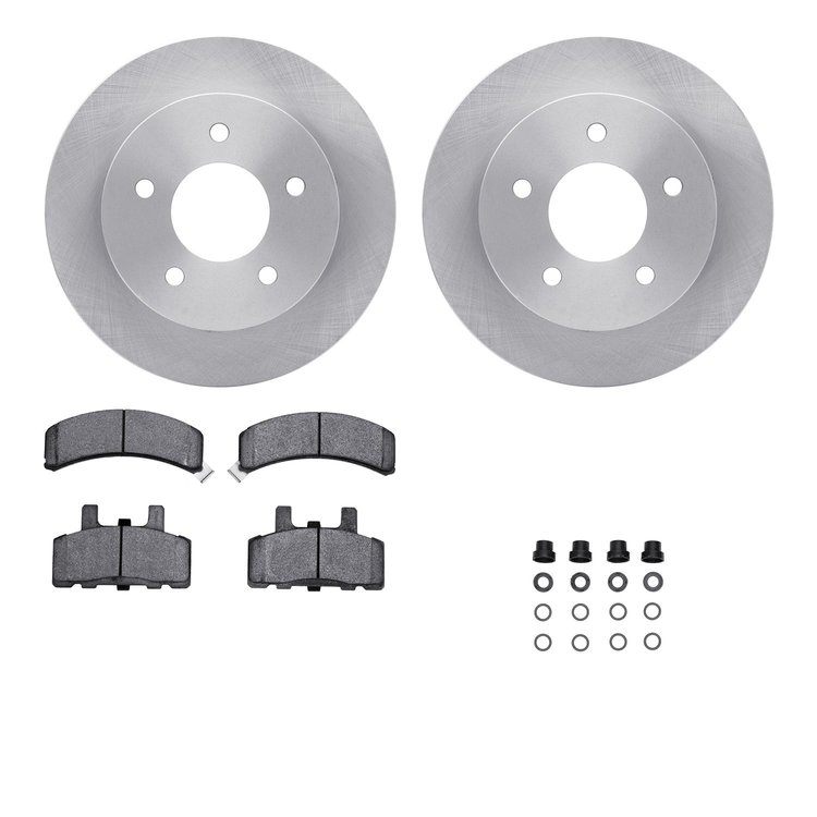 6212-48162 Brake Rotors w/Heavy-Duty Brake Pads Kit & Hardware, 1990-2002 GM, Position: Front