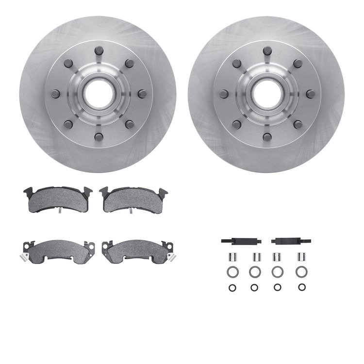 6212-48171 Brake Rotors w/Heavy-Duty Brake Pads Kit & Hardware, 1993-1995 GM, Position: Front