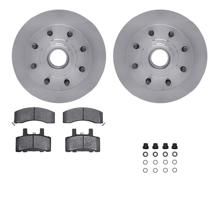 6212-48183 Brake Rotors w/Heavy-Duty Brake Pads Kit & Hardware, 1992-2002 GM, Position: Front