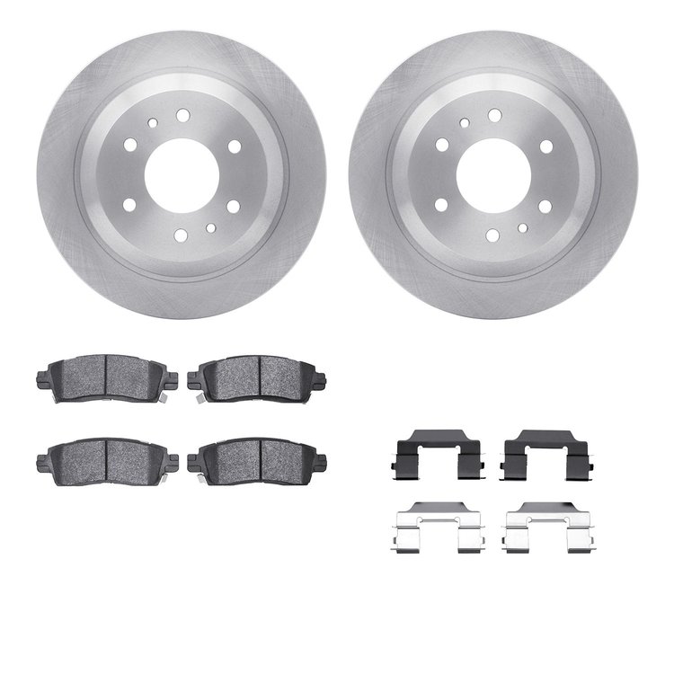 6212-48288 Brake Rotors w/Heavy-Duty Brake Pads Kit & Hardware, 2002-2009 GM, Position: Rear