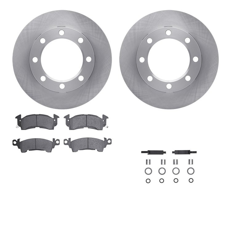 6212-48373 Brake Rotors w/Heavy-Duty Brake Pads Kit & Hardware, 1971-1988 Multiple Makes/Models, Position: Front