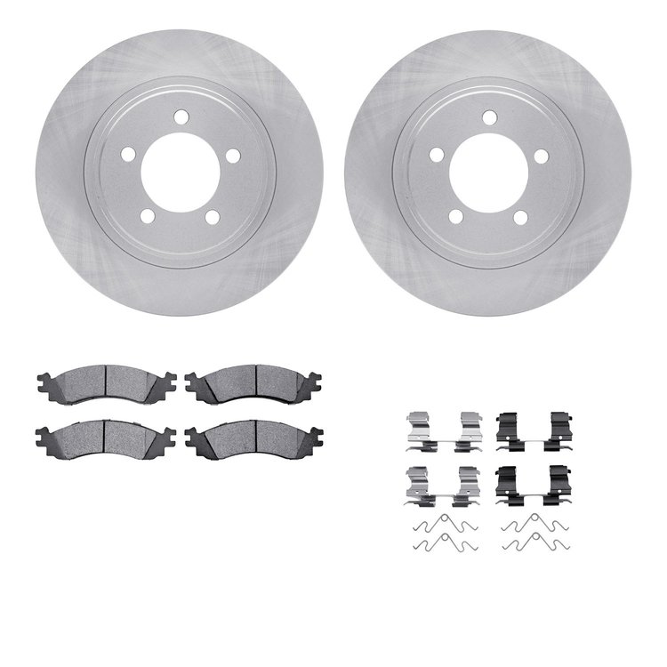 6212-54022 Brake Rotors w/Heavy-Duty Brake Pads Kit & Hardware, 2006-2010 Ford/Lincoln/Mercury/Mazda, Position: Front