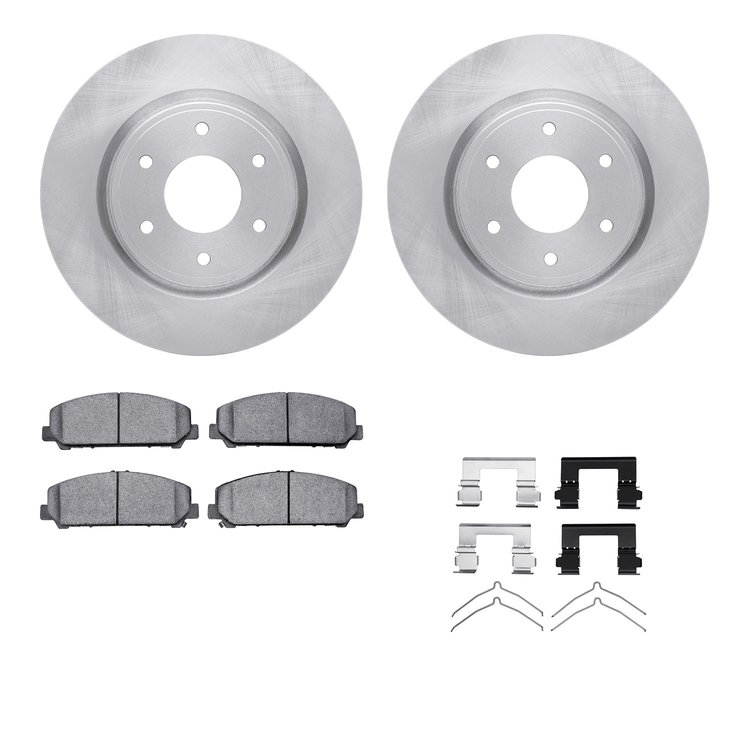 6212-67001 Brake Rotors w/Heavy-Duty Brake Pads Kit & Hardware, 2005-2007 Infiniti/Nissan, Position: Front