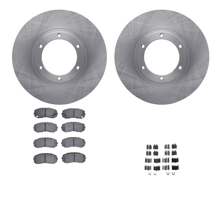 6212-72317 Brake Rotors w/Heavy-Duty Brake Pads Kit & Hardware, 2010-2011 Freightliner, Position: Front