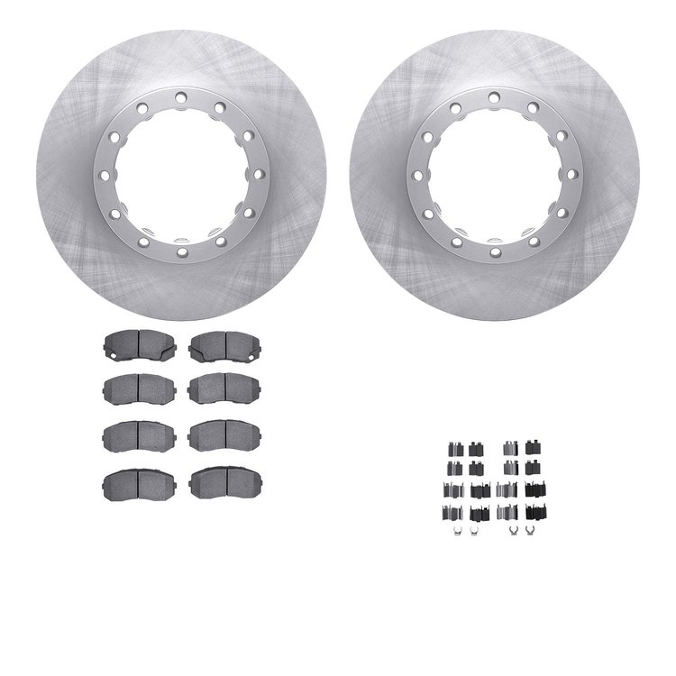 6212-72320 Brake Rotors w/Heavy-Duty Brake Pads Kit & Hardware, 2010-2011 Freightliner, Position: Rear
