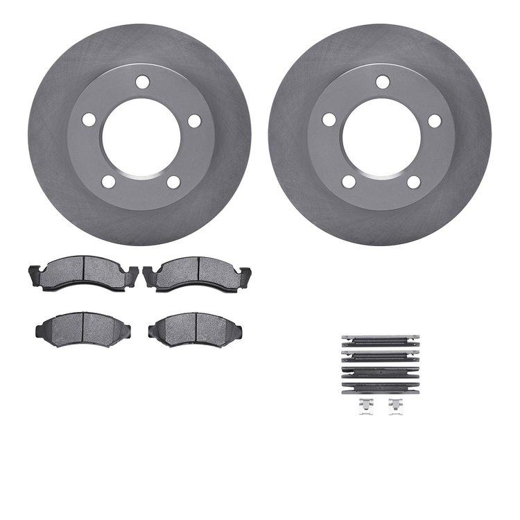 6212-99276 Brake Rotors w/Heavy-Duty Brake Pads Kit & Hardware, 1986-1993 Ford/Lincoln/Mercury/Mazda, Position: Front