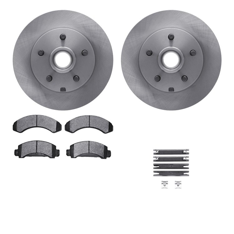 6212-99281 Brake Rotors w/Heavy-Duty Brake Pads Kit & Hardware, 1983-1994 Ford/Lincoln/Mercury/Mazda, Position: Front