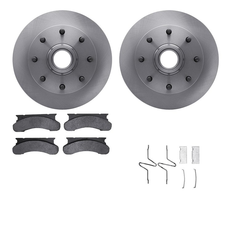 6212-99293 Brake Rotors w/Heavy-Duty Brake Pads Kit & Hardware, 1975-1980 Ford/Lincoln/Mercury/Mazda, Position: Front