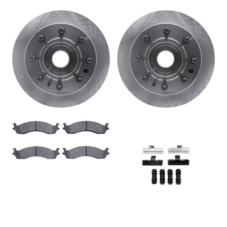 6212-99336 Brake Rotors w/Heavy-Duty Brake Pads Kit & Hardware, 1995-2007 Ford/Lincoln/Mercury/Mazda, Position: Front