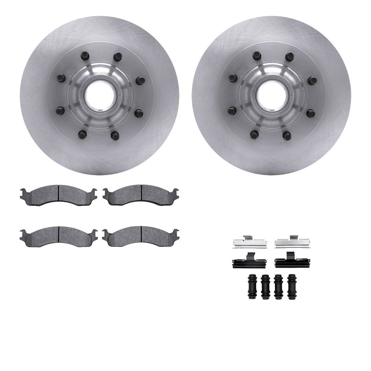 6212-99345 Brake Rotors w/Heavy-Duty Brake Pads Kit & Hardware, 1995-2000 Ford/Lincoln/Mercury/Mazda, Position: Front