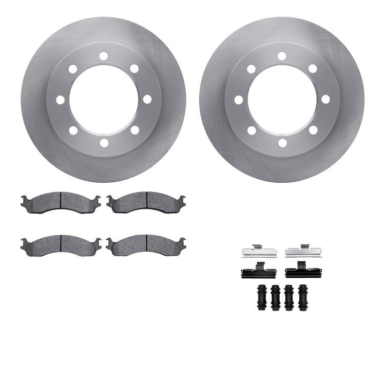 6212-99381 Brake Rotors w/Heavy-Duty Brake Pads Kit & Hardware, 1995-1999 Ford/Lincoln/Mercury/Mazda, Position: Front