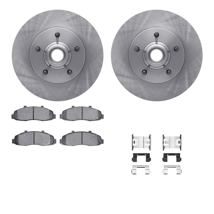 6212-99393 Brake Rotors w/Heavy-Duty Brake Pads Kit & Hardware, 1997-1999 Ford/Lincoln/Mercury/Mazda, Position: Front