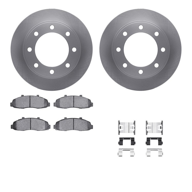 6212-99399 Brake Rotors w/Heavy-Duty Brake Pads Kit & Hardware, 1997-2004 Ford/Lincoln/Mercury/Mazda, Position: Front