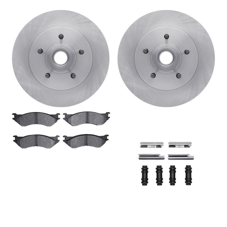 6212-99414 Brake Rotors w/Heavy-Duty Brake Pads Kit & Hardware, 1997-2000 Ford/Lincoln/Mercury/Mazda, Position: Front