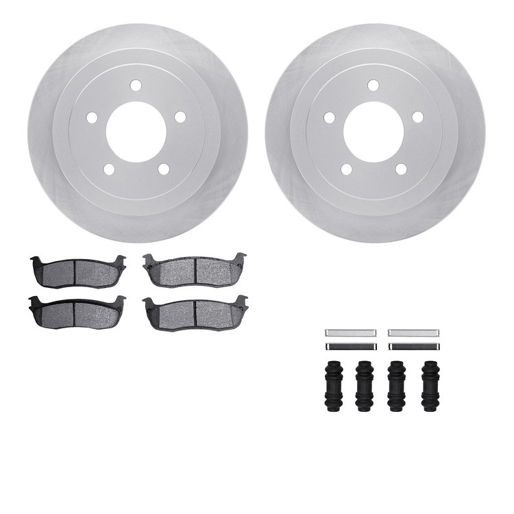 6212-99498 Brake Rotors w/Heavy-Duty Brake Pads Kit & Hardware, 1997-2004 Ford/Lincoln/Mercury/Mazda, Position: Rear