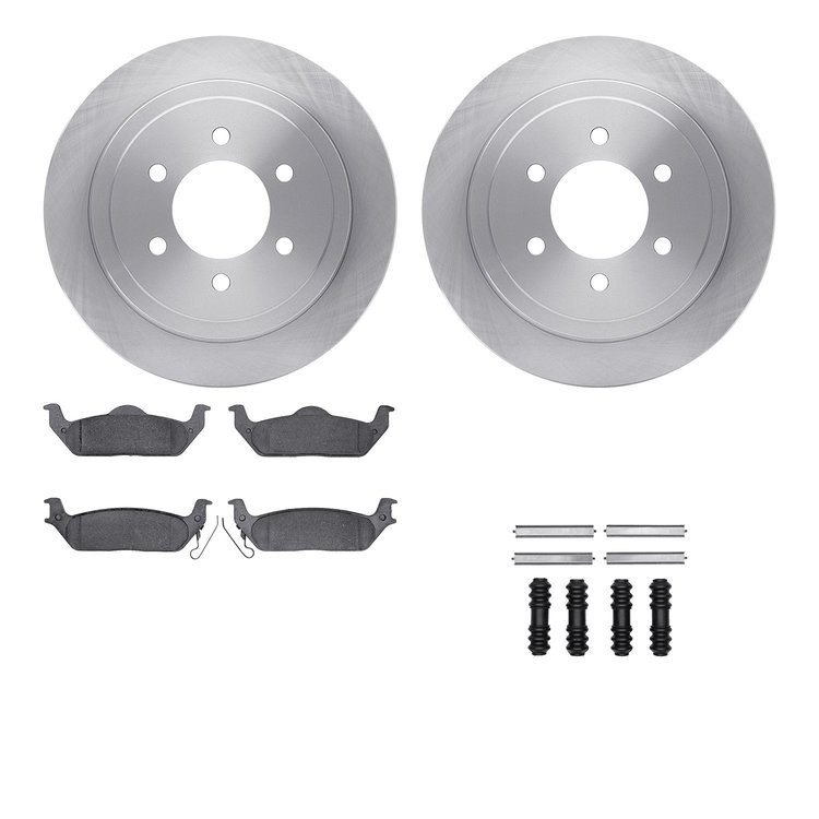 6212-99555 Brake Rotors w/Heavy-Duty Brake Pads Kit & Hardware, 2004-2011 Ford/Lincoln/Mercury/Mazda, Position: Rear