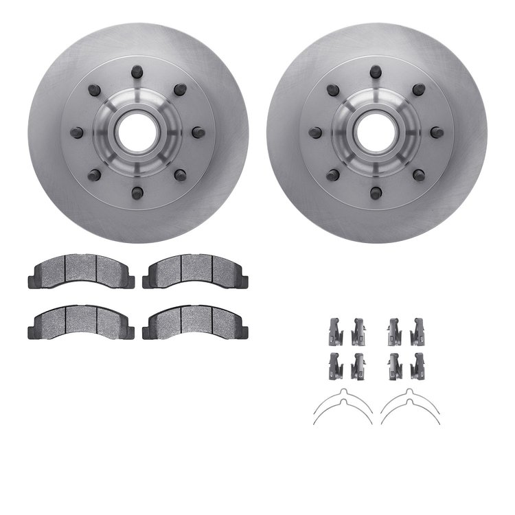 6212-99567 Brake Rotors w/Heavy-Duty Brake Pads Kit & Hardware, 2003-2005 Ford/Lincoln/Mercury/Mazda, Position: Front