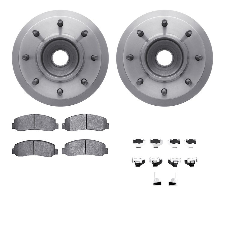 6212-99621 Brake Rotors w/Heavy-Duty Brake Pads Kit & Hardware, 2005-2007 Ford/Lincoln/Mercury/Mazda, Position: Front