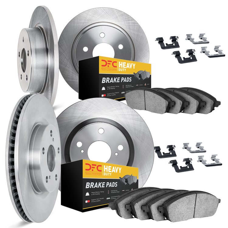 6214-40009 Brake Rotors w/Heavy-Duty Brake Pads Kit & Hardware, 2003-2006 Mopar, Position: Front and Rear