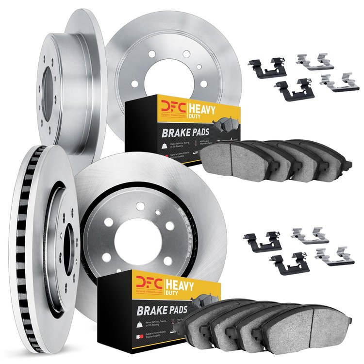 6214-40014 Brake Rotors w/Heavy-Duty Brake Pads Kit & Hardware, 2003-2004 Mopar, Position: Front and Rear