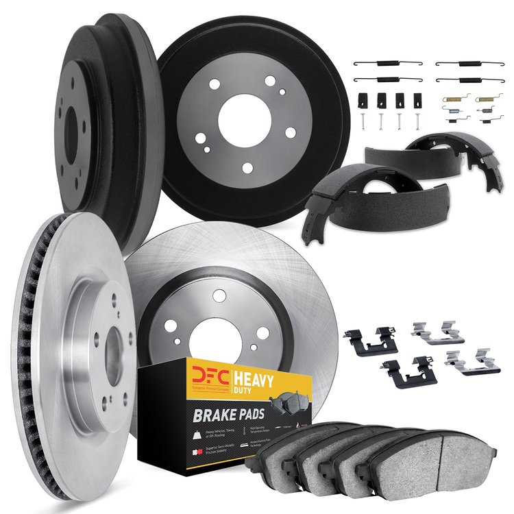 6214-40592 Brake Rotors w/Heavy-Duty Brake Pads/Drums/Shoes & Hardware Kit, 2000-2001 Mopar, Position: Front and Rear