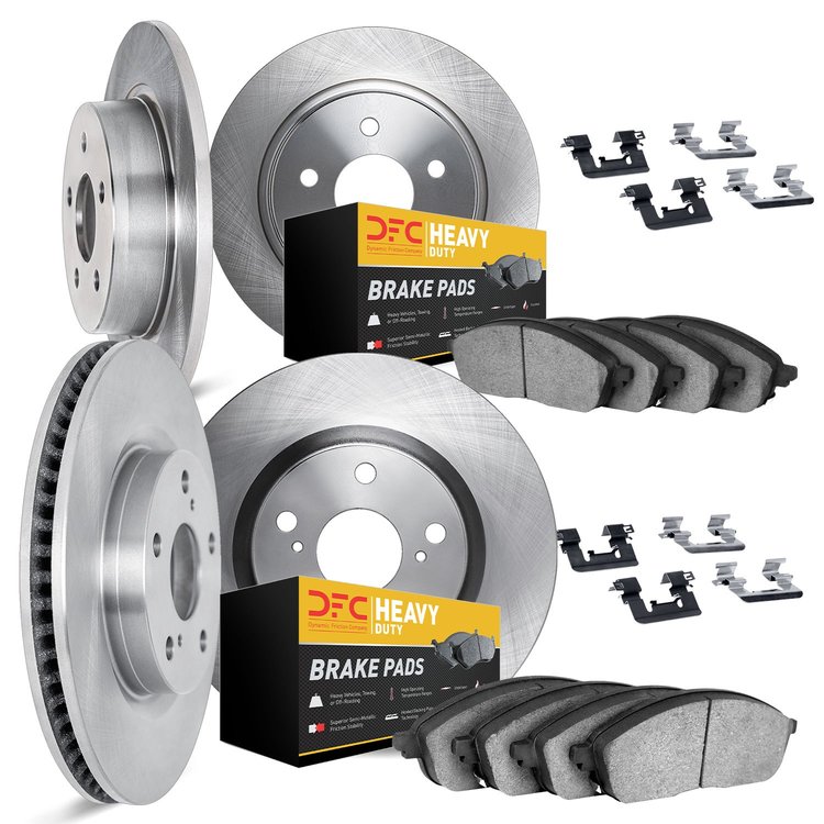 6214-42003 Brake Rotors w/Heavy-Duty Brake Pads Kit & Hardware, 1999-2002 Mopar, Position: Front and Rear