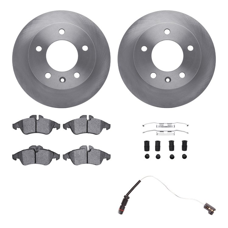 6222-40008 Brake Rotors w/Heavy-Duty Brake Pads/Sensor & Hardware Kit, 2002-2006 Multiple Makes/Models, Position: Front