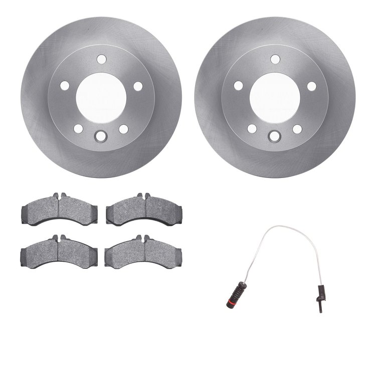6232-40007 Brake Rotors w/Heavy-Duty Brake Pads Kit & Sensor, 2002-2006 Multiple Makes/Models, Position: Front